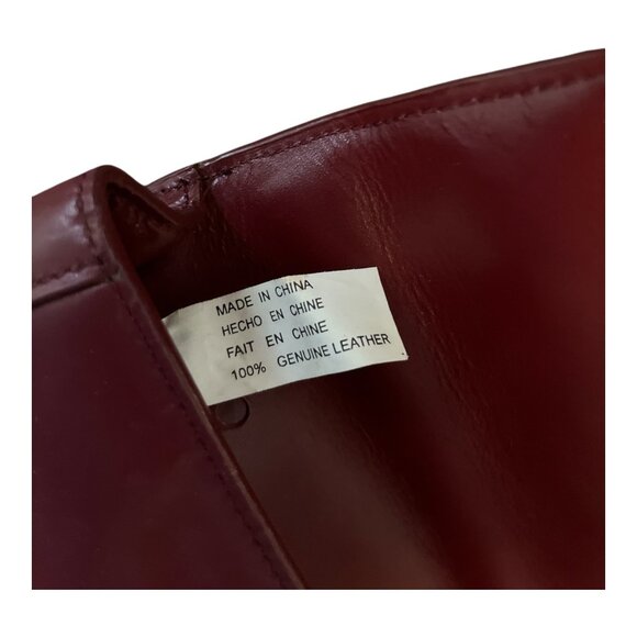 Adrienne Vittadini Genuine Leather Shoulder Bag – Burgundy with Embroidered Desi - Picture 6 of 6